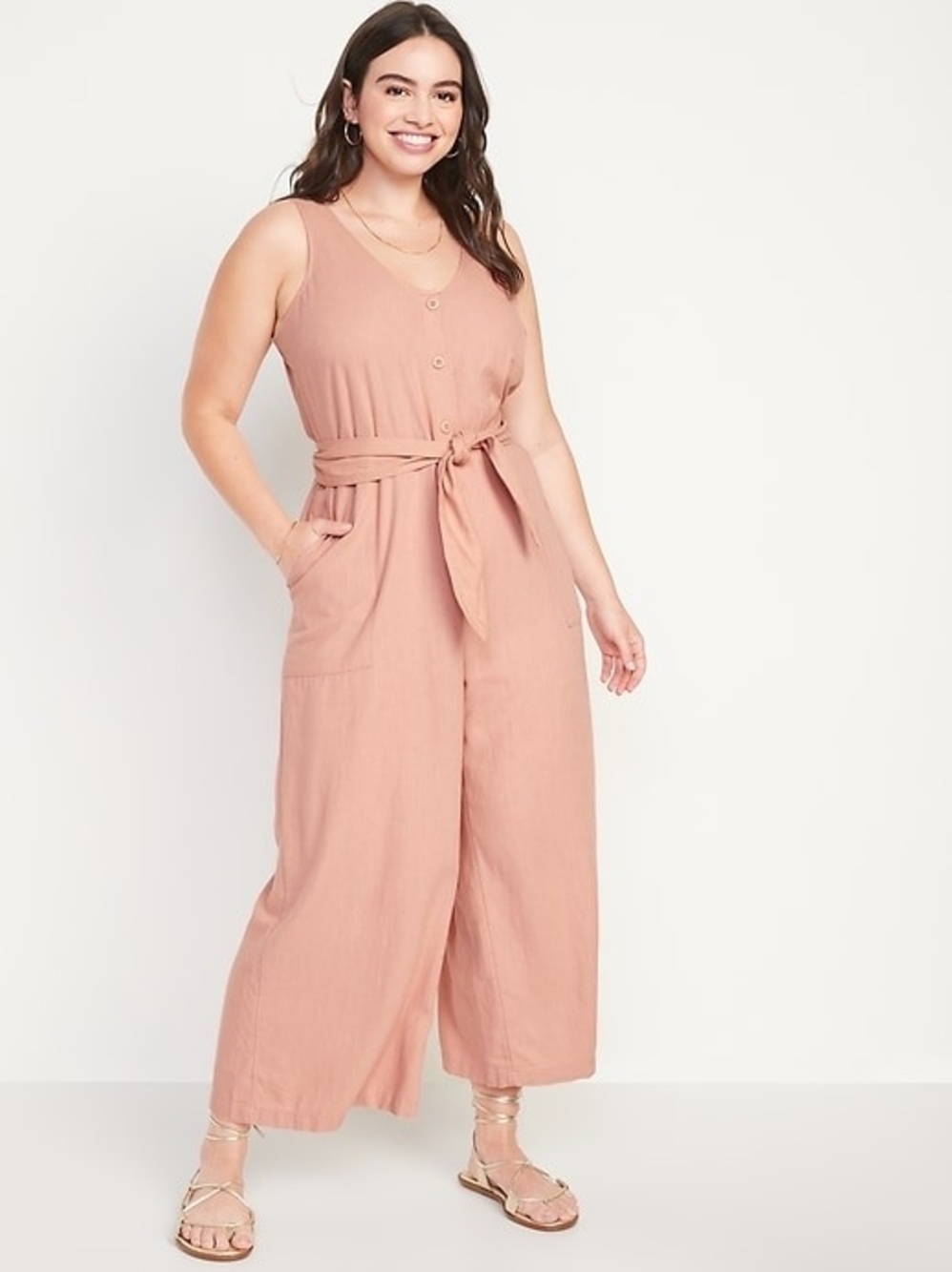 Old Navy Sleeveless Tie-Waist Wide-Leg Jumpsuit - Rose